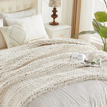 Carriediosa Chunky Knit Throw Blanket 50" X 60", 100% Hand Made Large Chenille - Image 10