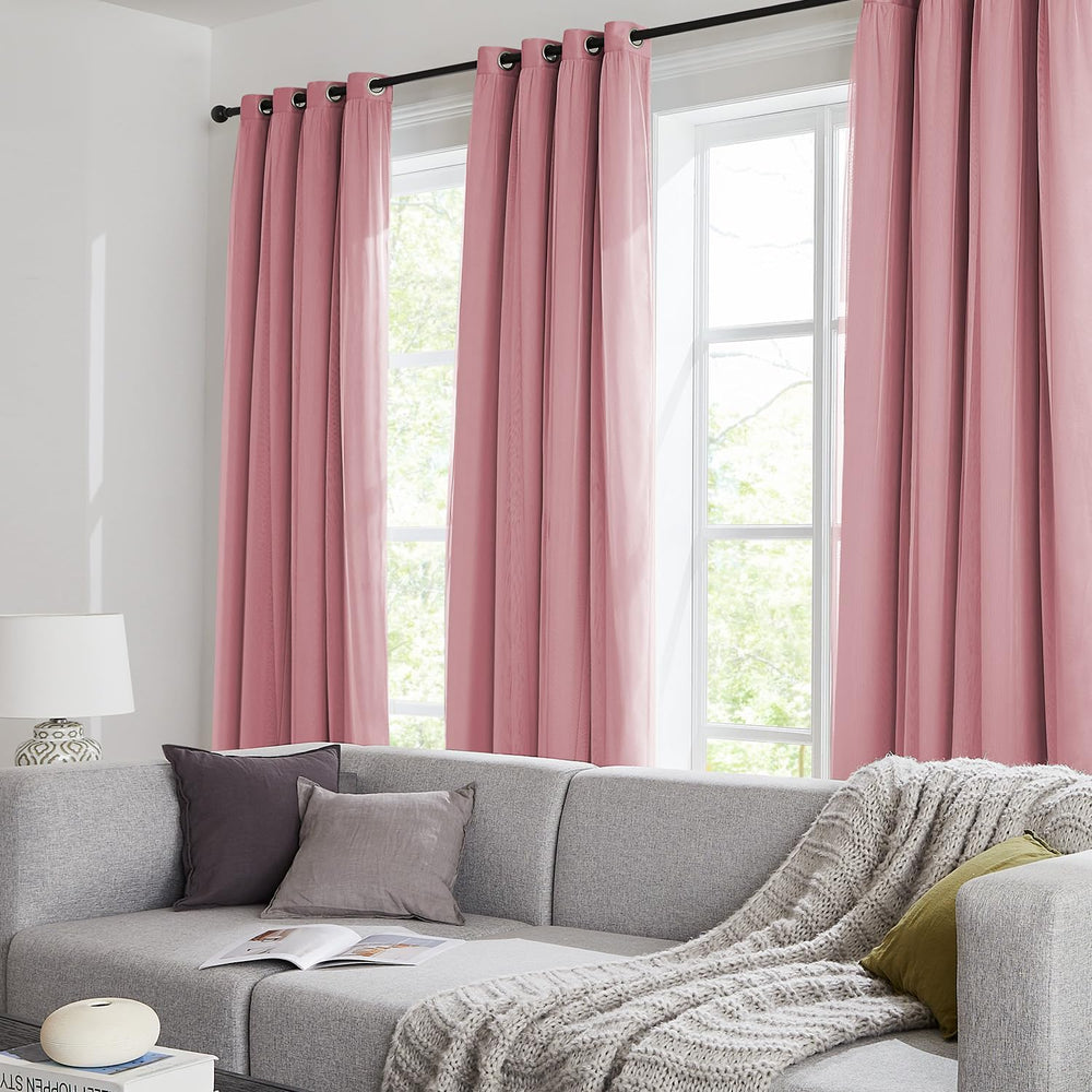 100% Blackout Curtains for Bedroom, Double Layer Pink 84" L