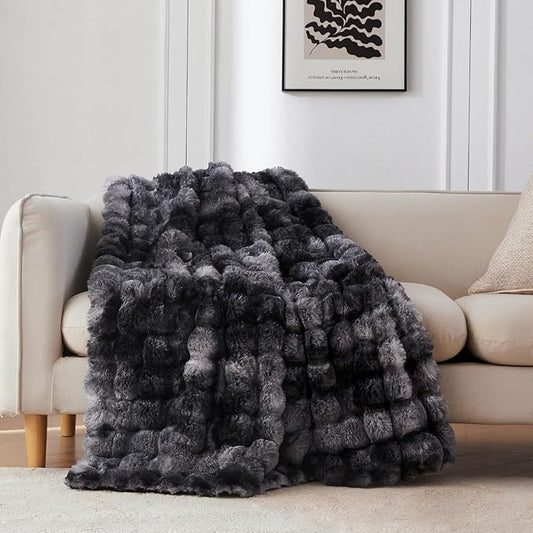 COOVA Faux Fur Throw Blanket for Couch, Cozy Soft and Fuzzy Plush Rabbit Fur by COOVA
