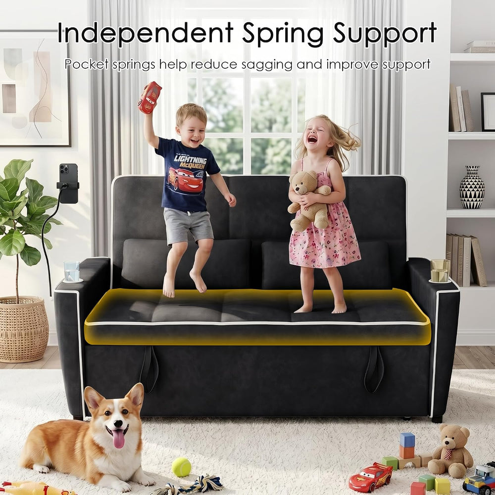54'' Sleeper Sofa, Convertible Sofa Bed with Phone Holder, Pull Out C...