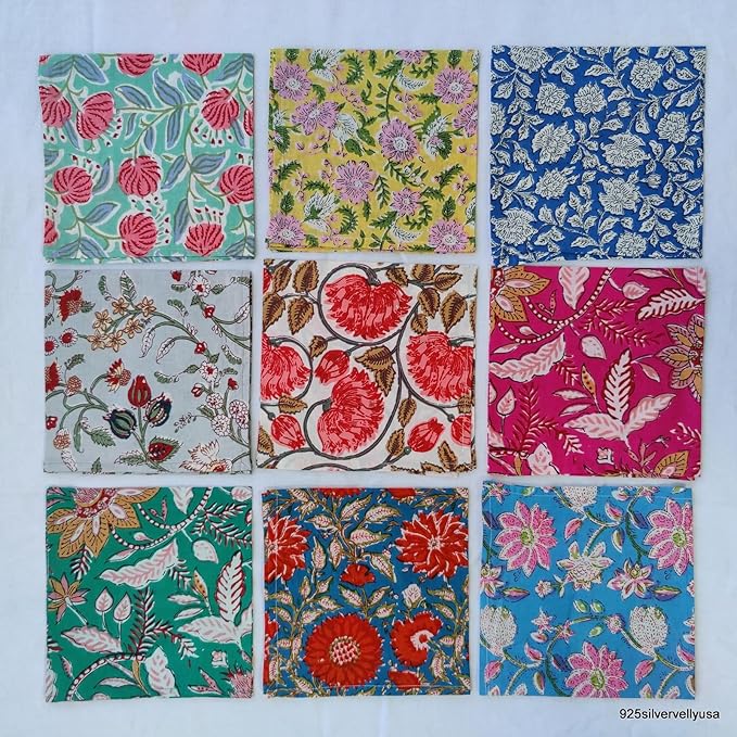 INDIANHANDICRAFTS 10 Pc Mix Lot Hand Block Print Napkin, 100% Cotton, 16x16 Inch - Image 6