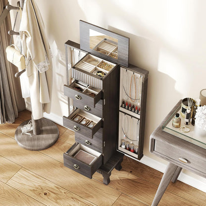 giantex standing jewelry cabinet, 7 drawers, flip mirror, close-up detail