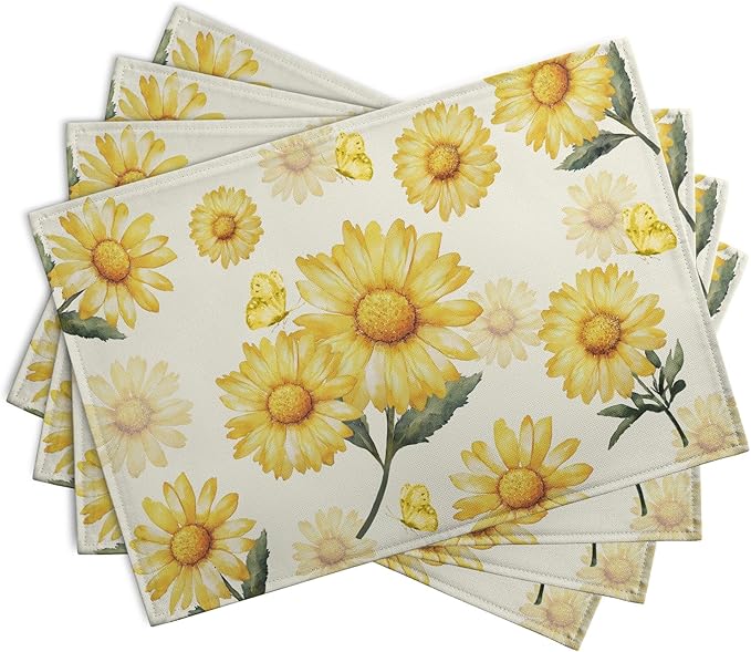 Sunflower Placemats Set of 4 Summer Yellow Floral Table Mat 12x18 Inch - Image 2