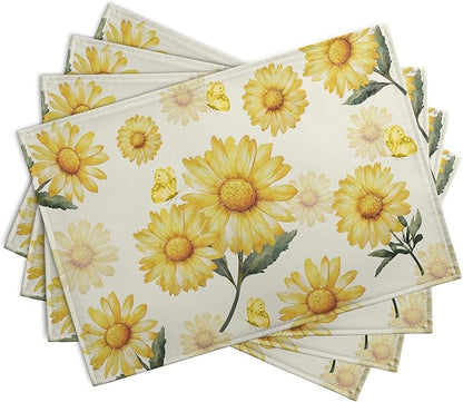 Sunflower Placemats Set of 4 Summer Yellow Floral Table Mat 12x18 Inch - Image 2