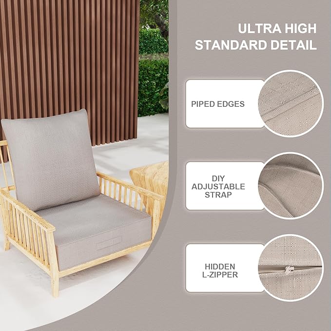 Outdoor Olefin Water-Resistant Deep Seat Cushion Set, Thickened Sofa Chair Pad - Image 5