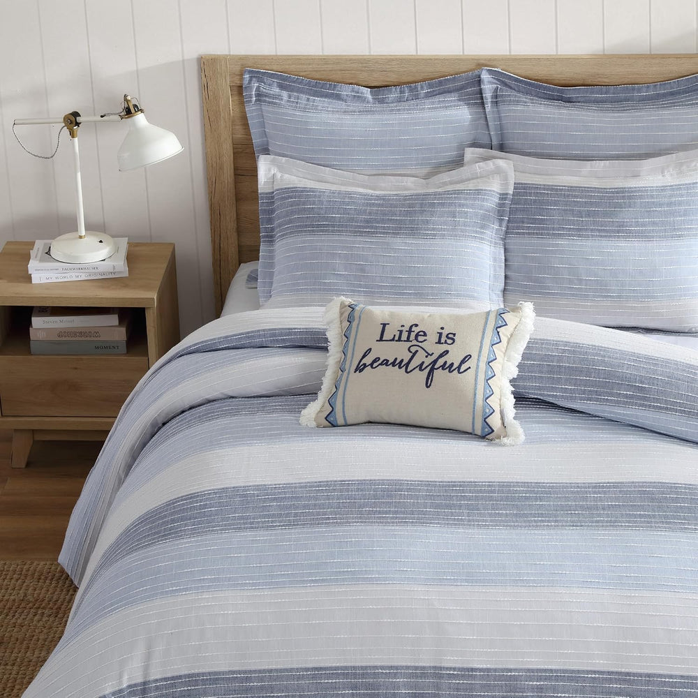 Levtex Home Sand Stripes Blue King Duvet Cover Set (106x94in) with 2 Pillowca...
