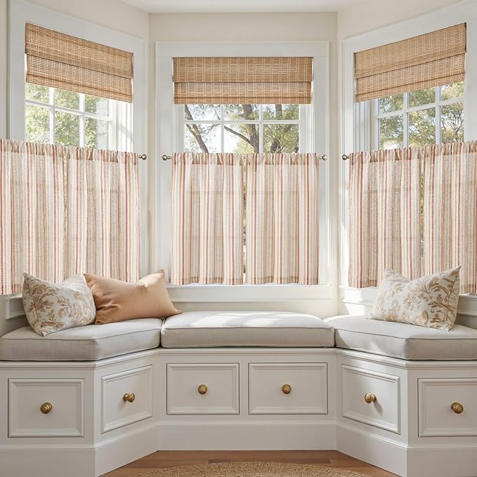 jinchan Colorful Striped Linen Kitchen Curtains 36 Inch Christmas Decorations - Image 3