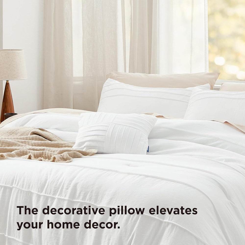 Bedsure Twin Comforter Set 3 Piece, White Boho, Pinch Pleat, All-Season