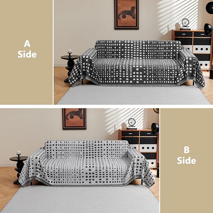 MEETSKY Boho Couch Cover Sofa Covers, Chenille Geometric Dark Grey Couch Covers - Image 7
