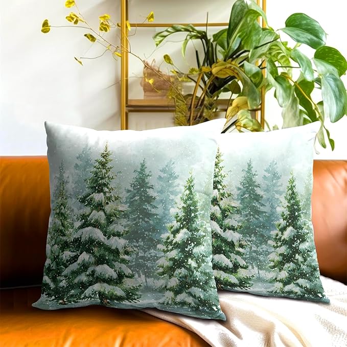 2 Packs Winter Snowy Pine Tree Throw Pillow Covers 24x24 inch - Image 7