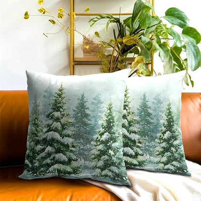2 Packs Winter Snowy Pine Tree Throw Pillow Covers 20x20 inch - Image 7