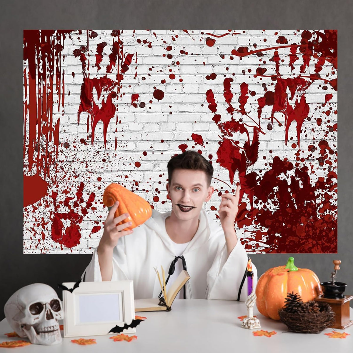 Mocsicka 10x8ft Halloween Backdrop Bloody Horror Scary Handprint Bloodstain Splashes of Blood Halloween Party Decorations Banner Photo Booth Props