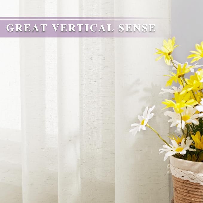 NICETOWN Semi Sheer Curtains 84 inch Length 2 Panels, Grommet Retro Window - Image 5