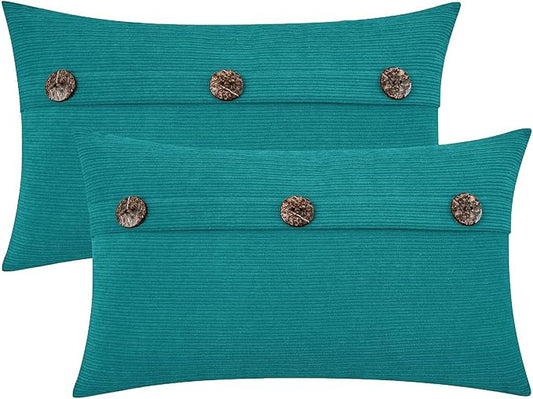 HWY 50 Teal Chenille Throw Pillow Covers 12x20 Inch by HWY50