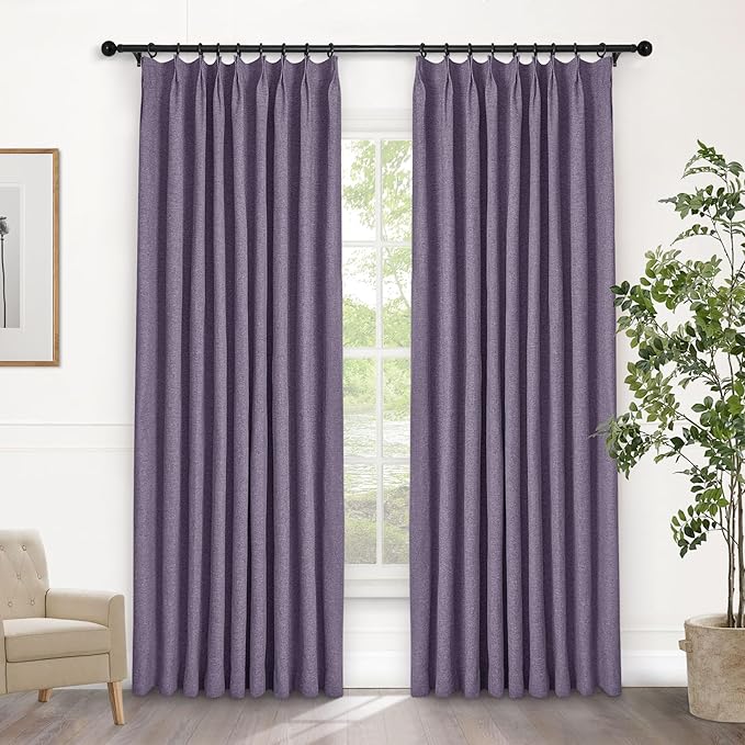 Macochico Pinch Pleated Blackout Linen Curtains 96 Inches Long 100% Light by Macochico