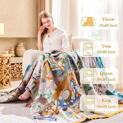 Fall Throw Blanket for Couch, 100% Cotton Muslin Breathable Woven Farmhouse - Image 3