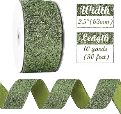 HUIHUANG Moss Green Wired Ribbon - Image 4