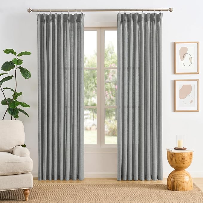 RAIN CITY Grey Linen Curtains 86 Inch Length 2 Panels, Soft Thick Linen by RAIN+CITY