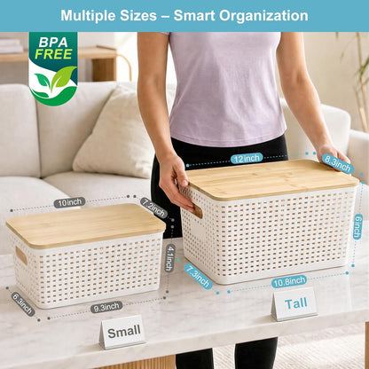 bagnizer small plastic storage bins with bamboo lids, view 9