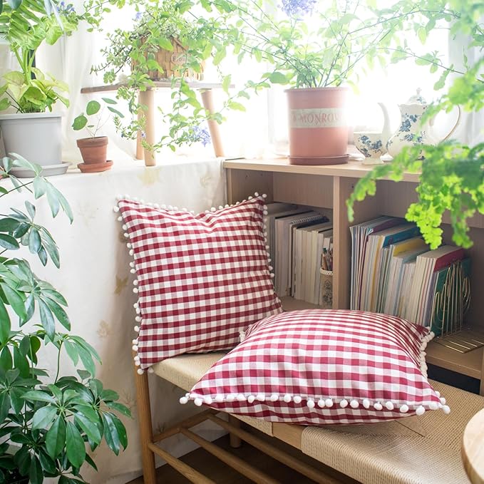 HOPLEE Red Throw Pillow Covers Farmhouse Gingham Pillow Covers - Image 7