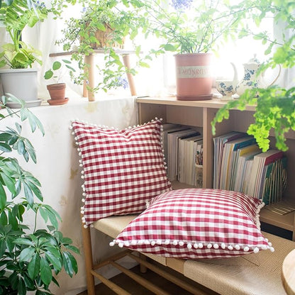 HOPLEE Red Throw Pillow Covers Farmhouse Gingham Pillow Covers - Image 7