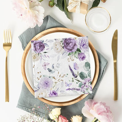 Generic 100Pcs Purple Flower Butterfly Paper Napkins Watercolor Lavender Floral - Image 5