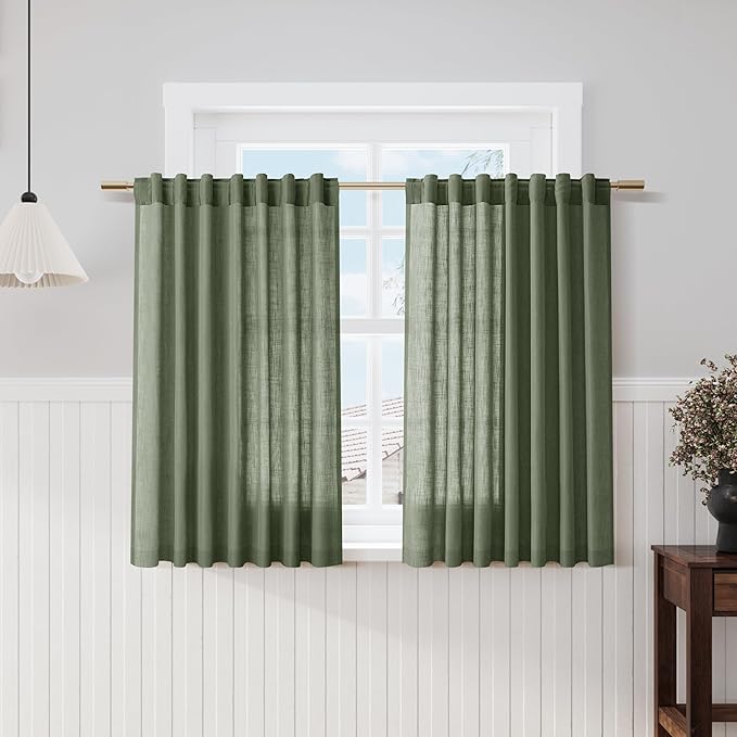 Olive Green Kitchen Cafe Curtains 45 Inch Length 2 Panel Set Back Tab Rod by Nanspring