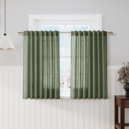 Olive Green Kitchen Cafe Curtains 45 Inch Length 2 Panel Set Back Tab Rod by Nanspring