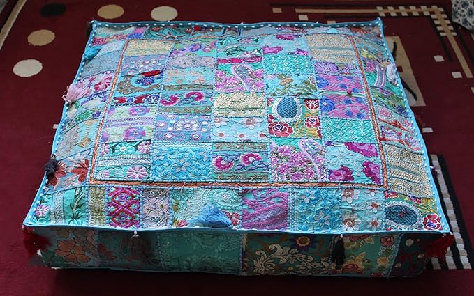CRAFT KALA Indian Square Patchwork Traditional Pouf Cover Indian Living Room - Image 8