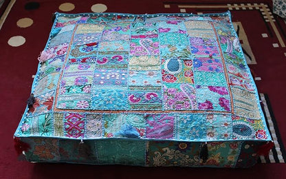 CRAFT KALA Indian Square Patchwork Traditional Pouf Cover Indian Living Room - Image 8