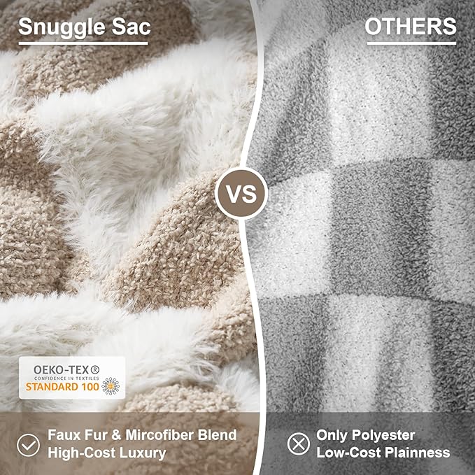 Snuggle Sac Checkered Throw Blanket Faux Fur Microfiber Blankets - Image 2