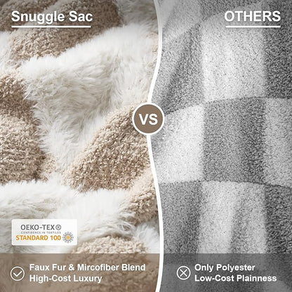 Snuggle Sac Checkered Throw Blanket Faux Fur Microfiber Blankets - Image 2