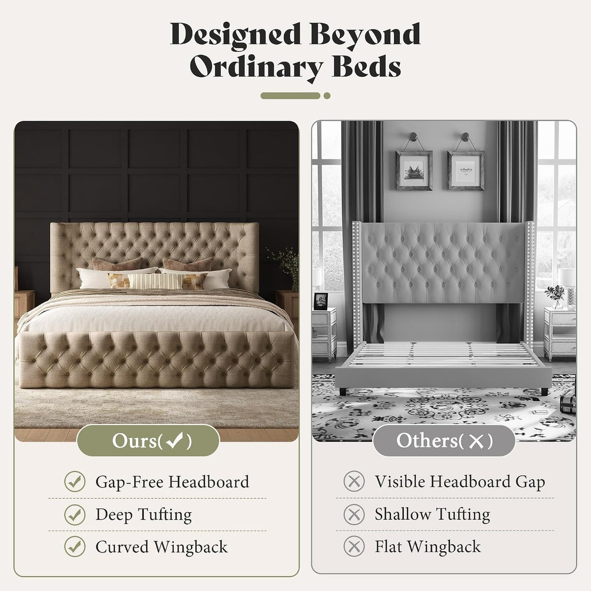 amerlife upholstered bed frame wingback headboard, queen size, package contents