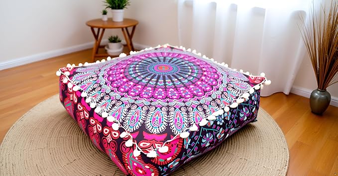 CRAFT KALA Pink Peacock Large Hippie Mandala Meditation Floor Ottoman Pillow - Image 4