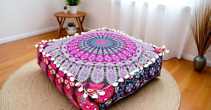 CRAFT KALA Pink Peacock Large Hippie Mandala Meditation Floor Ottoman Pillow - Image 4