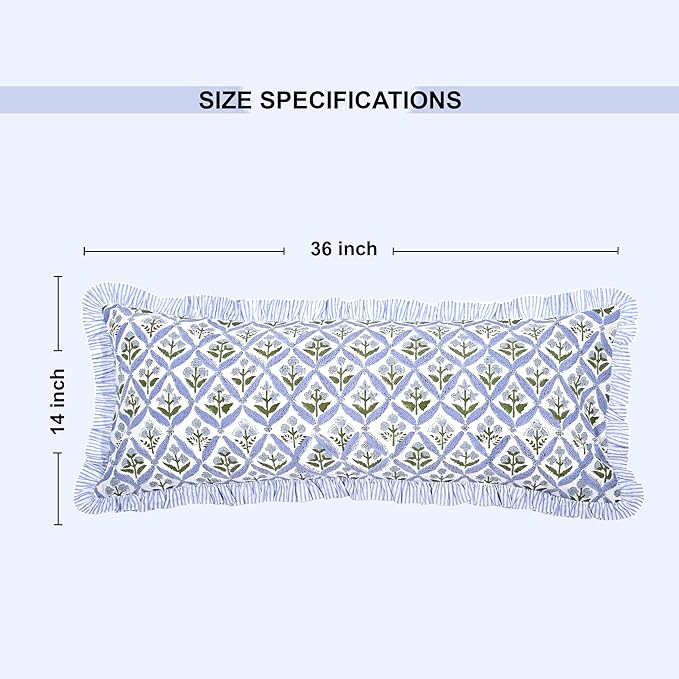 Ridhi Light Steel Blue 100% Cotton Block Print Ruffle Lumbar Sham Cover - Image 7