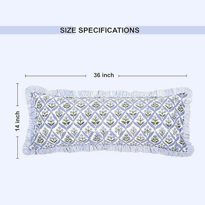 Ridhi Light Steel Blue 100% Cotton Block Print Ruffle Lumbar Sham Cover - Image 7