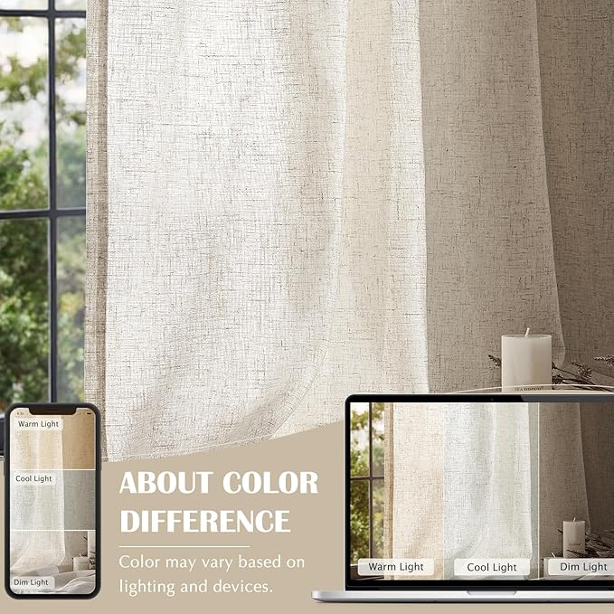 jinchan Linen Blend Curtains 108 inch Extra Long 2 Panels - Image 3