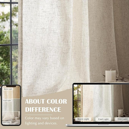 jinchan Linen Blend Curtains 108 inch Extra Long 2 Panels - Image 3