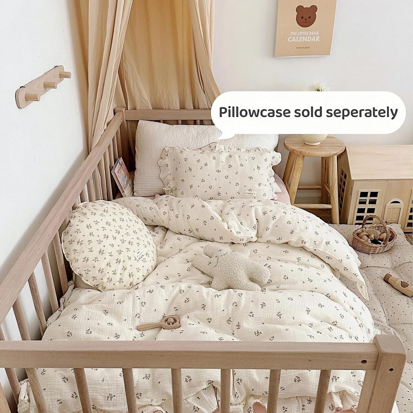 BuLuTu 100% Cotton Muslin Crib Duvet Cover for Infant Boys Girls Baby Toddler Bed Muslin Duvet Covers,Nursery Decoration,47"x59", Primrose Print (No Filler)