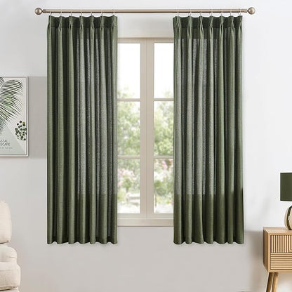 RAIN CITY Olive Green Curtains Pinch Pleated, Linen Curtain 45 Inches Long Semi - Image 2
