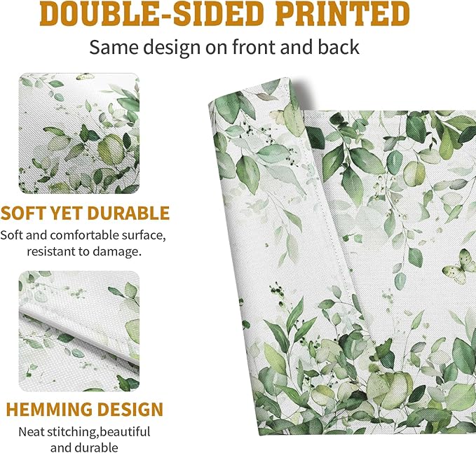 Sage Green Leaf Placemats Set of 4 Eucalyptus Leaves Place Mats 12×18 Inch - Image 5
