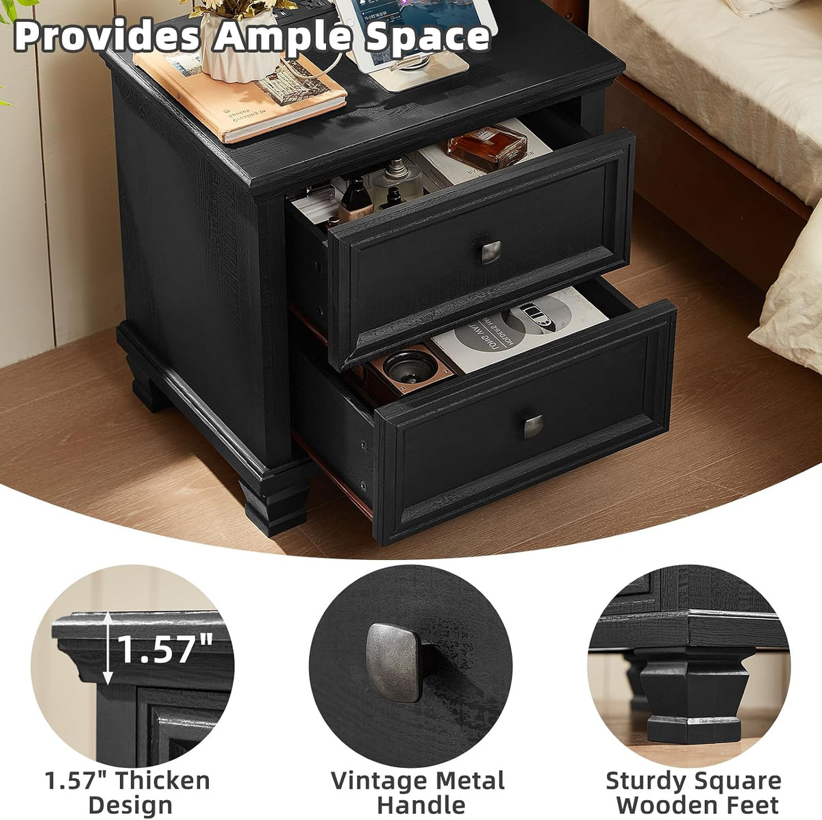 savor life farmhouse nightstand with charging station, 2, package contents