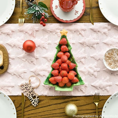 Artoid Mode Christmas Trees Pink Soft Plush Faux Fur Jacquard Christmas Table - Image 2