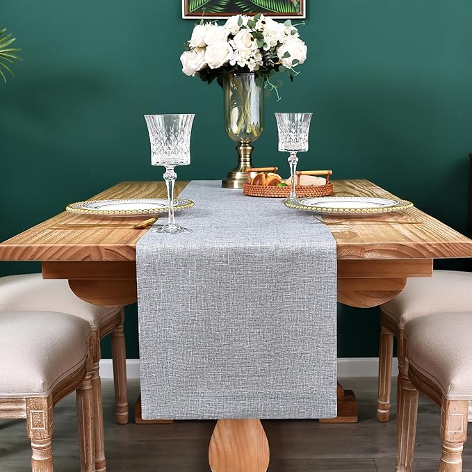 NEWISHER Farmhouse Rustic Table Runner Solid Grey Rectangular Table Runners - Image 3