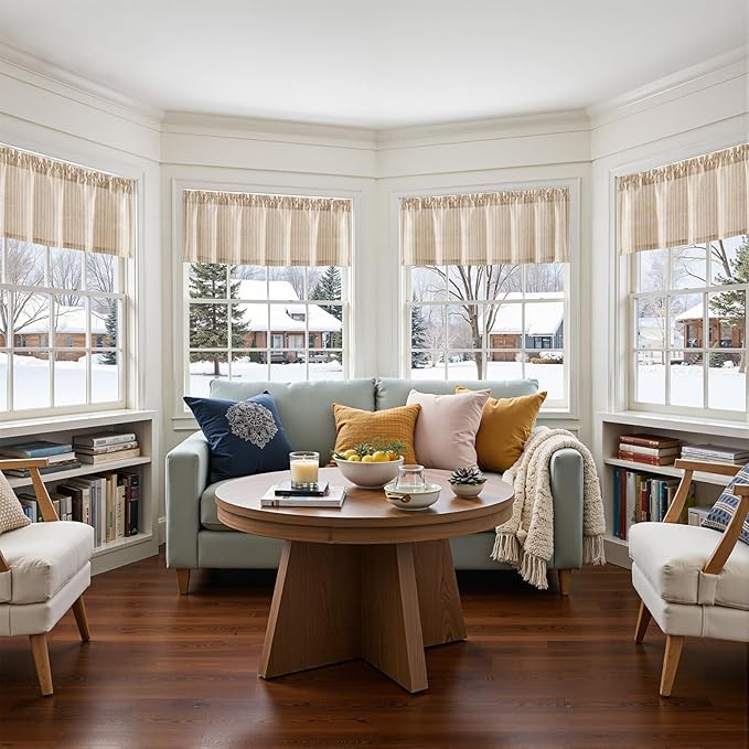 jinchan Valance Curtain Linen Textured Striped Window Curtain - Image 6