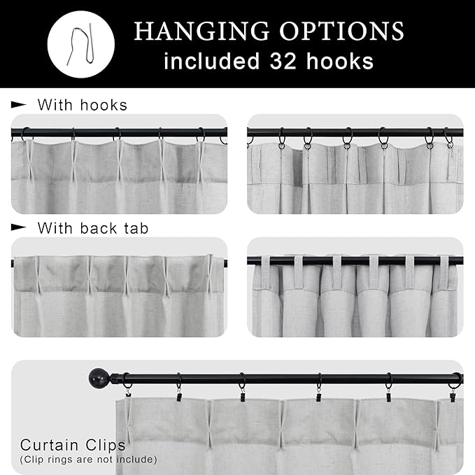 Light Grey Pinch Pleated Cafe Curtains 24 Inches Long 2 Panels Back Tab Half - Image 4