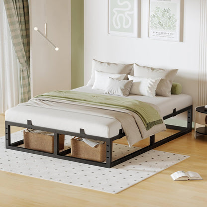 14 inch kind size bed frame,metal platform upgrade, front angle view