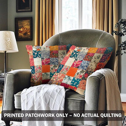 Printed Floral Patchwork Throw Pillow Covers 18x18 Set of 2 | Vintage - Image 2