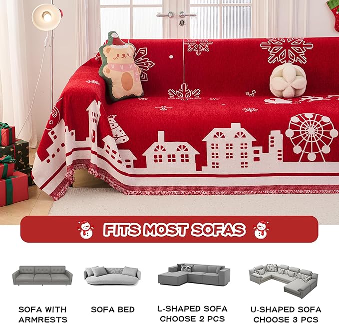 MEETSKY Red Christmas Couch Cover - Image 7